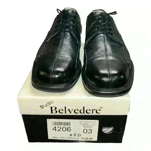 LIKE NEW Belvedere Bay Bridge Lace Up Oxford Shoes Men Size 8.5D Black Leather - Picture 1 of 16